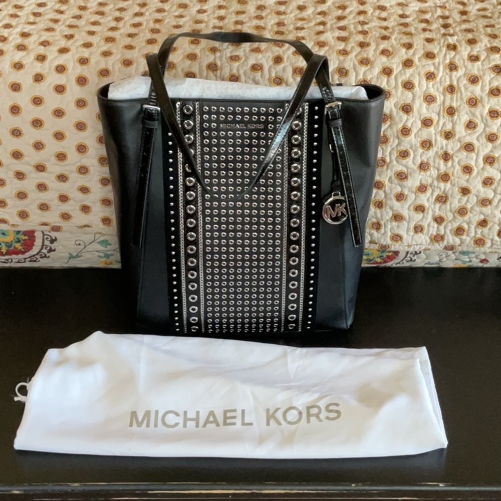 Michael Kors Black Studded Leather Tote Bag